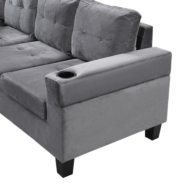 English Elm Sectional PU Sofa Set with L-Chaise, Built-In Cup Holders, Thick Foam Cushions, Modern 4-Seater Comfort Grey 69.29 L x 33.46 W x 13.78 H W2297S00011