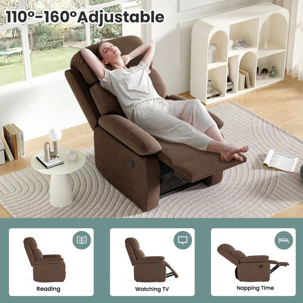 English Elm Small Recliner Chair with Padded Cushioning and Acacia Wood Frame, Easy Assembly, 330lb Capacity Chocolate T3623P408680