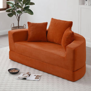 English Elm Convertible Corduroy Floor Futon Sofa Foldable Foam Lounge Bed for Any Room Orange W2677P487206