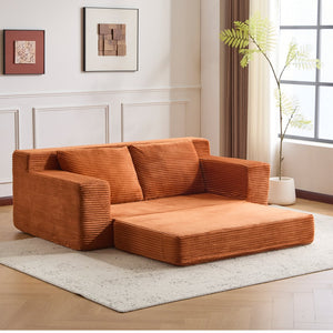 English Elm Loveseat Corduroy Bean Bag Sofa Bed with Memory Foam, Reversible Cushions, Plush Bolsters, No Assembly Required Orange W3723P346937