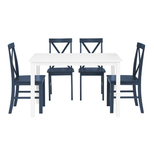 English Elm Walker Edison - Classic Solid Wood 5-Piece Dining Set with X-Back Chairs — Farmhouse White/Navy, Compact Elegance B185P326701