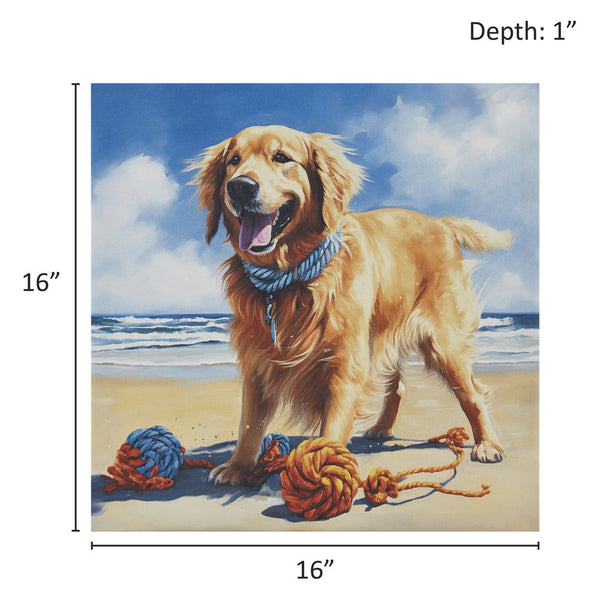 JLA Home Madison Park - Chihuahua Beach Canvas Art by Tessa Kane — Whimsical, Vibrant Ready-to-Hang Print for Playful Decor Golden Retriever/Blue Multi ID95C-0058