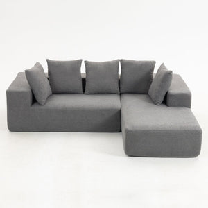 English Elm Full Foam Modular L-shaped Sectional Sofa Flannelette Upholstered with Five Throw Pillows Grey-Blue W3326S00024