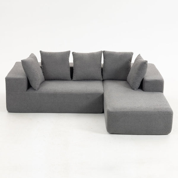 English Elm Full Foam Modular L-shaped Sectional Sofa Flannelette Upholstered with Five Throw Pillows Grey-Blue W3326S00024