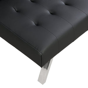 English Elm Wood Frame Futon Sofa Bed With Stainless Steel Legs - Versatile Black Pvc Design For Any Space W2297P247530-GIGA