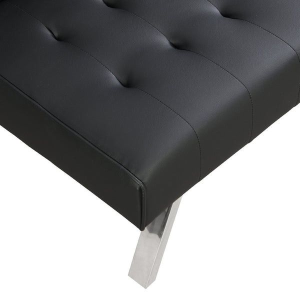 English Elm Wood Frame Futon Sofa Bed With Stainless Steel Legs - Versatile Black Pvc Design For Any Space W2297P247530-GIGA