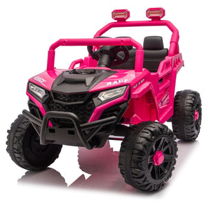 English Elm 12v Kids Electric Utv with 4-wheel Suspension Anti-collision Bar and 2-hour Battery Pink W1578P343328