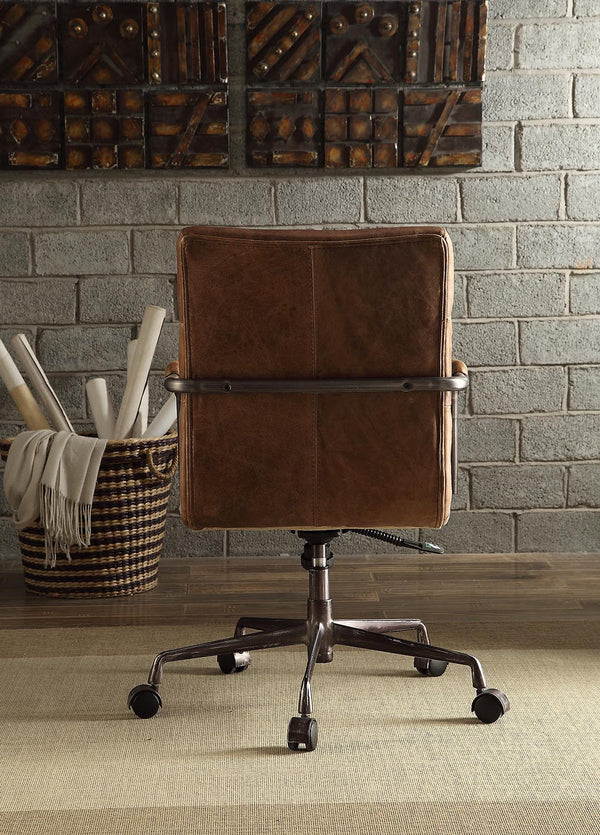 English Elm Retro Top Grain Leather Swivel Office Chair Retro Brown — 360° Rotation, Adjustable Height, Luxe Cushioned Seating for Stylish Comfort and Durability B062P215468
