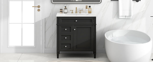 English Elm 30'' Modern Bathroom Vanity With Ceramic Sink & Soft-Close Drawers - Stylish Storage Solution! N710P206904B