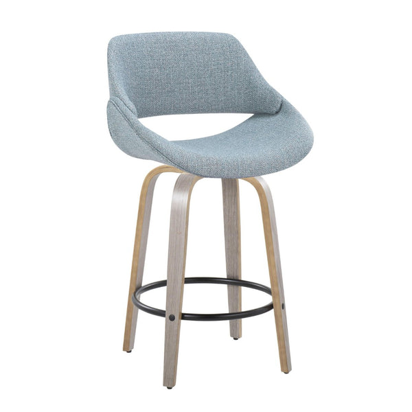 English Elm Fixed-height Swivel Counterstools Blue Fabric Grey Wood Legs Modern Kitchen Set of 2 B202S01818