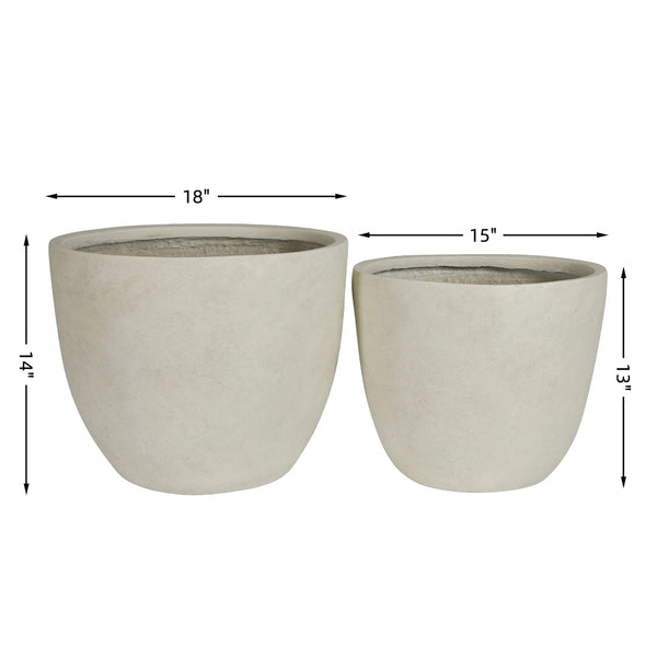 English Elm Round Handcrafted Concrete Planter Set Textured Matte Finish Patio Entryway Garden W347P449342