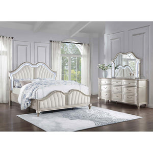 English Elm Katerina 3-Piece Eastern King Bedroom Set - Luxe Ivory Upholstery & Silver Oak Glamour Design B062S01181