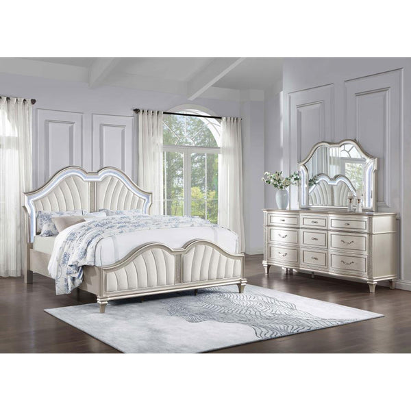 English Elm Katerina 3-Piece Eastern King Bedroom Set - Luxe Ivory Upholstery & Silver Oak Glamour Design B062S01181
