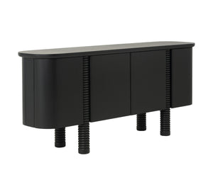 Sunpan Magnus Sideboard - Modern Black Oak Storage Solution With Soft-close Doors & Stylish Round Edges Black Wood 111952