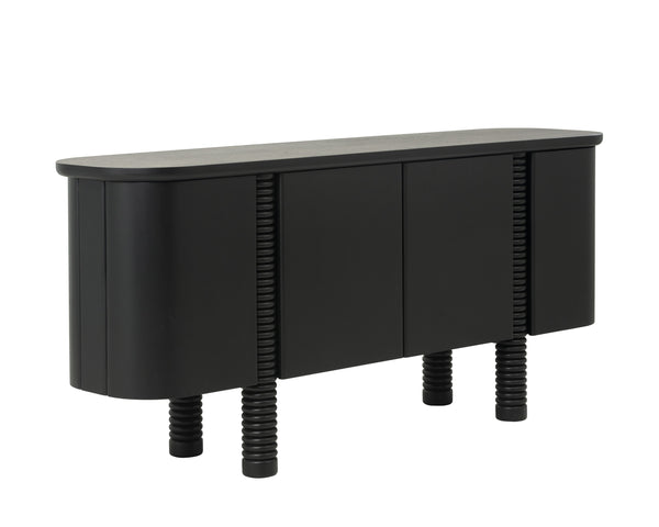 Sunpan Magnus Sideboard - Modern Black Oak Storage Solution With Soft-close Doors & Stylish Round Edges Black Wood 111952