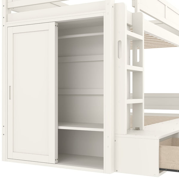 English Elm Twin Triple Bunk Bed Metal L-shaped Frame Sleeps Three Kids White Finish Ivory W1580S00643