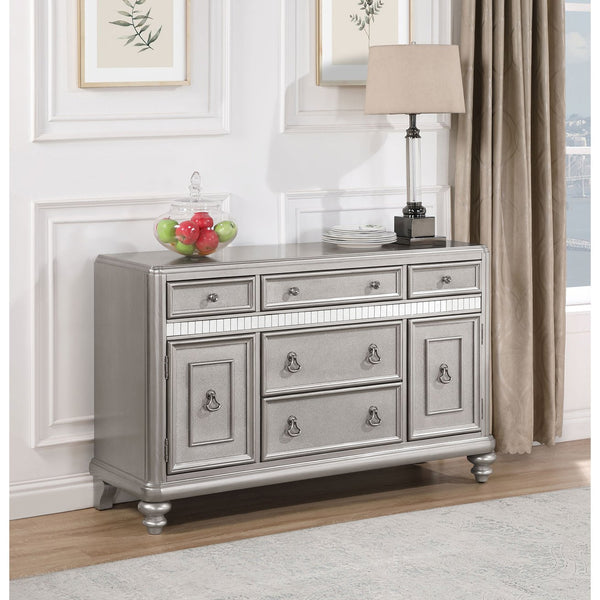 English Elm Mendelsohn Metallic Platinum Mirrored 5-Drawer Server with 2 Doors — Glam Art Deco Sideboard, Storage B062P353469