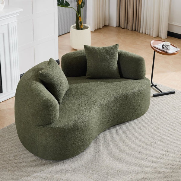 English Elm 66.93 Inch Curved Teddy Velvet Loveseat Sculptural Compact Sofa for Apartments Green W3612P406627