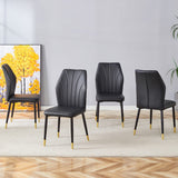 English Elm 4 Modern Dining Chairs With Stylish Pu Patterned Backrest and Black Metal Legs For A Comfortable Home Experience In The Kitchen, Bedroom and Office.