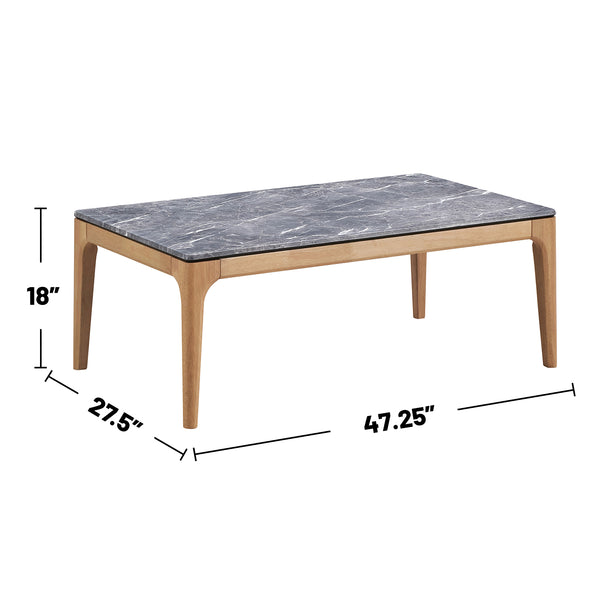 English Elm Rectangular Mid-Century Faux Marble Coffee Table in Grey & Light Oak — Sleek HPL Surface, Earthy Base B016P372991