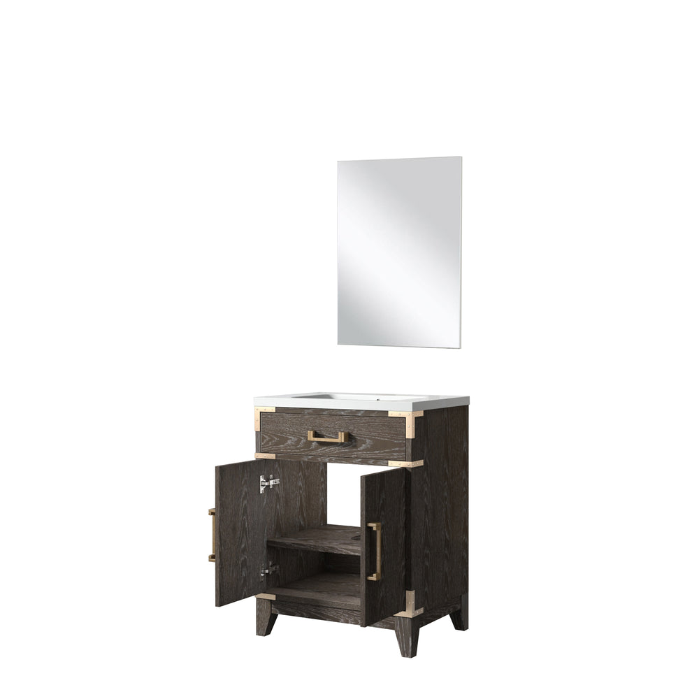 English Elm Brown Oak Single Bath Vanity 24"W x 18"D with Polished Acrylic Top, Soft-Close Cabinet & 18" Mirror B2731S01451