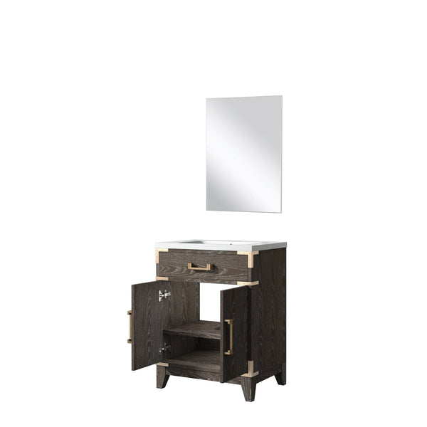 English Elm Brown Oak Single Bath Vanity 24"W x 18"D with Polished Acrylic Top, Soft-Close Cabinet & 18" Mirror B2731S01451