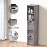 English Elm Bathroom Floor Cabinet With 3 Drawers 2 Shelves, Tall Narrow Bathroom Kitchen Pantry Storage Cabinet With Open Compartment, Living Room Free-Standing Storage Organizer,Grey