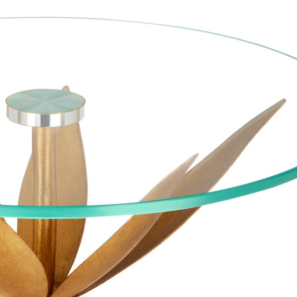 Paradiso Nature-Inspired Gold & Silver Accent Table with Glass Top - Bohemian Elegance & Charm