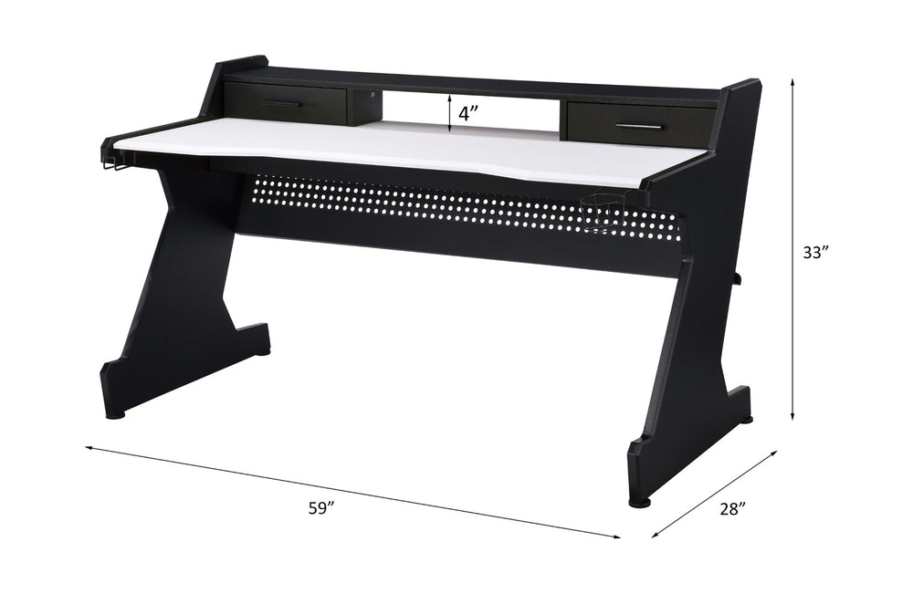 English Elm Bigga Black White Gaming Desk with Monitor Shelf Drawers and Open Storage Bay B2726P442585