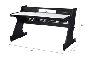 English Elm Bigga Black White Gaming Desk with Monitor Shelf Drawers and Open Storage Bay B2726P442585