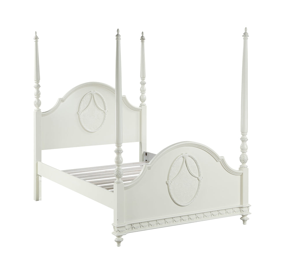 English Elm Dorothy Ivory Twin Post Bed with Arched Headboard & 13 Slats, Pine Wood, No Box Spring Needed B2726S00493