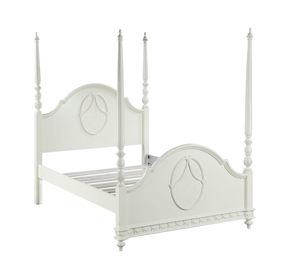 English Elm Dorothy Ivory Twin Post Bed with Arched Headboard & 13 Slats, Pine Wood, No Box Spring Needed B2726S00493