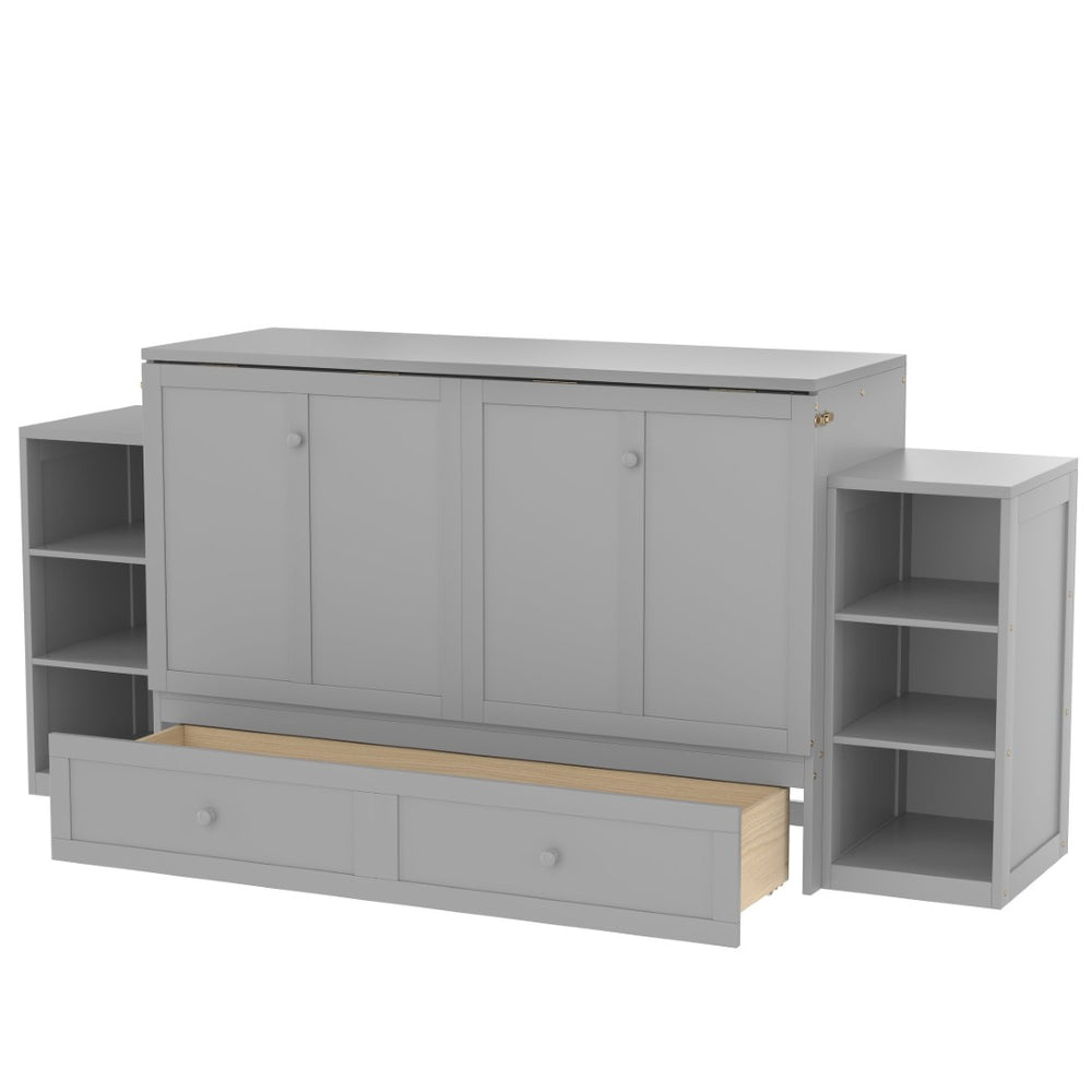 English Elm Queen Murphy Bed With Stylish Storage Drawers & Shelves - Perfect For Compact Spaces & Guest Rooms! W1580S00256-GIGA
