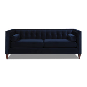 English Elm Jennifer Taylor Home - Jack 84" Modern Tuxedo Tufted Sofa in Plush Velvet with Shelter Arms, Reversible Cushions, Pillows Dark Navy B2719P238407