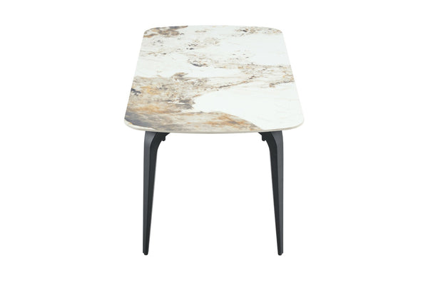 English Elm Modern Sintered Stone Rectangular Dining Table with Gold Accent Metal Base W3493S00016