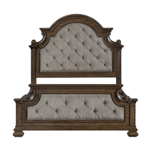 English Elm Traditional Queen Bed Gray Chenille Arched Tufted Headboard Oak Walnut Bedroom B011S02507