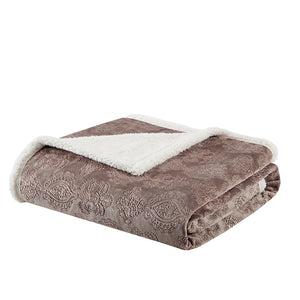 JLA Home Madison Park - Oversized Textured Plush Throw for Luxurious Warmth and Dual-Sided Berber Comfort, Machine Washable Tan MP50-3252