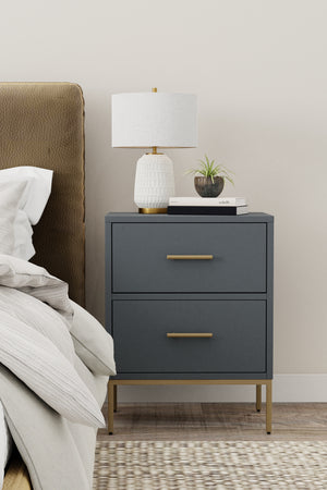 IDEAZ 1623APB Slate Gray Contemporary 2 Drawer Nightstand Slate Gray 1623APB