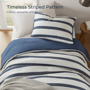 JLA Home Super Listing - Yarn-dyed Merritt striped comforter with woven tonal texture, all-season 200gsm fill, OEKO-TEX quality Blue AM10-0608