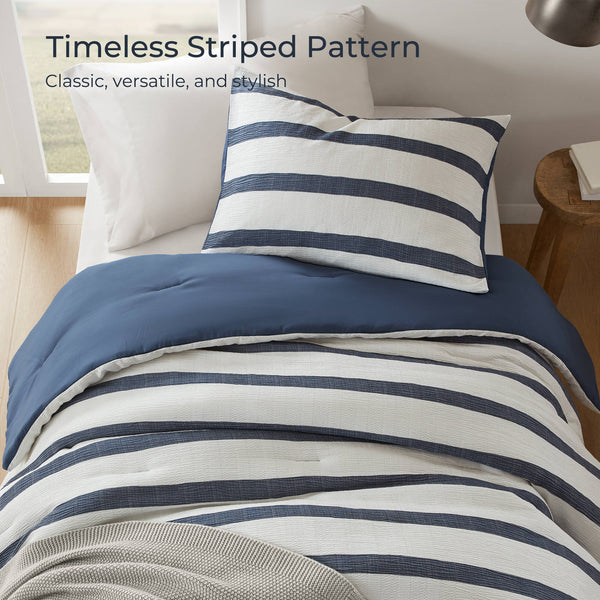 JLA Home Super Listing - Yarn-dyed Merritt striped comforter with woven tonal texture, all-season 200gsm fill, OEKO-TEX quality Blue AM10-0608