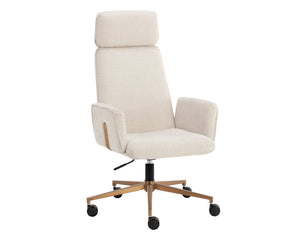 Sunpan Kalev Office Chair - Elegant Chacha Cream Upholstery with Gold Accents & Stainless Steel Base