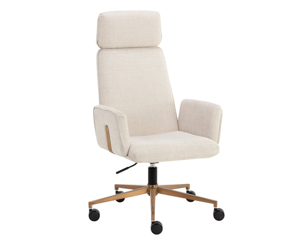 Sunpan Kalev Office Chair - Elegant Chacha Cream Upholstery with Gold Accents & Stainless Steel Base