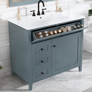 English Elm 36-Inch Blue Gray Modern Bathroom Vanity With Durable Rubberwood Cabinet, Sink & 3 Drawers For Storage N725P350821E