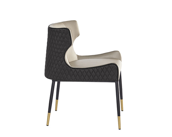 Sunpan Gianni Dining Chair - Elegant Faux Leather Upholstery with Diamond Stitching and Gold Accents Dillon Stratus / Dillon Black