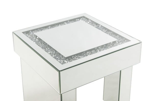 English Elm Noralie Acrylic Diamond Mirrored End Table Glam Accent for Bedroom Decor B2726P455663