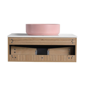 English Elm 30'' 30 Inch Floating Bathroom Vanity with Ceramic Vessel Sink and Soft Close Drawer W999S00361