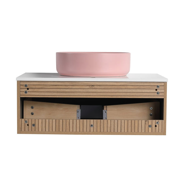 English Elm 30'' 30 Inch Floating Bathroom Vanity with Ceramic Vessel Sink and Soft Close Drawer W999S00361