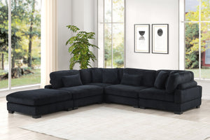 English Elm Bentley Modern Modular Sectional In Black Corduroy – Stylish L-Shaped Design For Versatile Living Spaces B009S02139