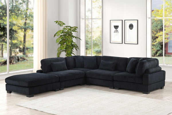 English Elm Bentley Modern Modular Sectional In Black Corduroy – Stylish L-Shaped Design For Versatile Living Spaces B009S02139