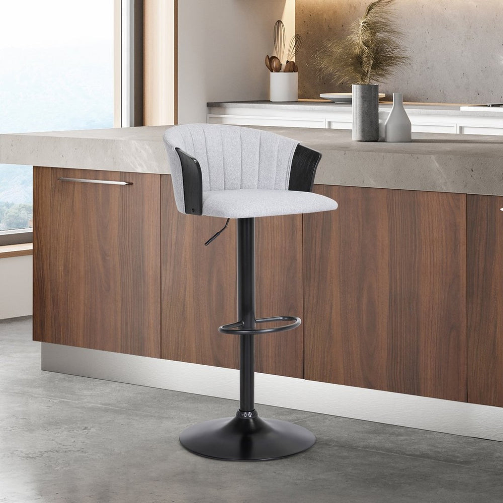 English Elm Lydia Swivel Adjustable Barstool Upholstered Fabric Seat with Black Wood Frame Gray B2736P464835